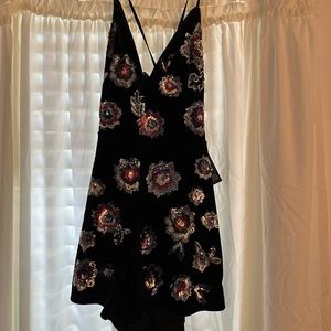 Black Velvet Romper with Sequin Detail NEW